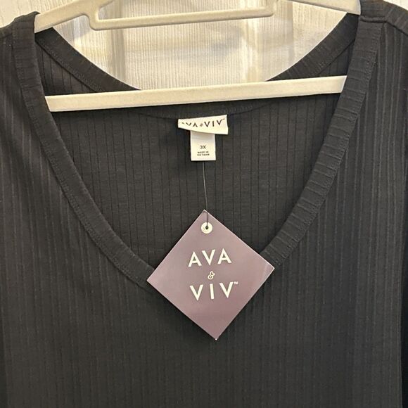 NWT Ava & Viv Tank Top 3X Black Plus Size Ribbed Cotton Blend Sleeveless Shirt - Picture 7 of 16